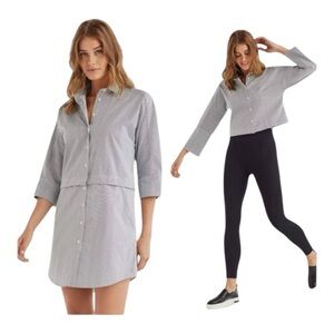 VETTA Capsule Convertible Shirt Dress Black White Striped Button Front Size XL